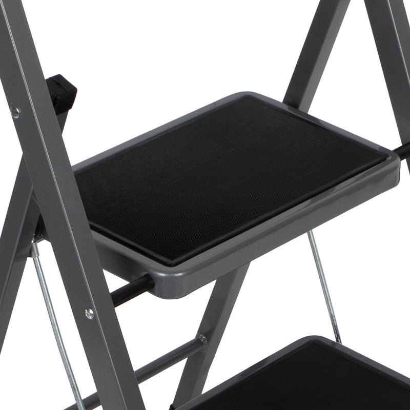 Futura 3 Step Ladder Grey | Folding Step Stool Heavy Duty 150Kg Capacity