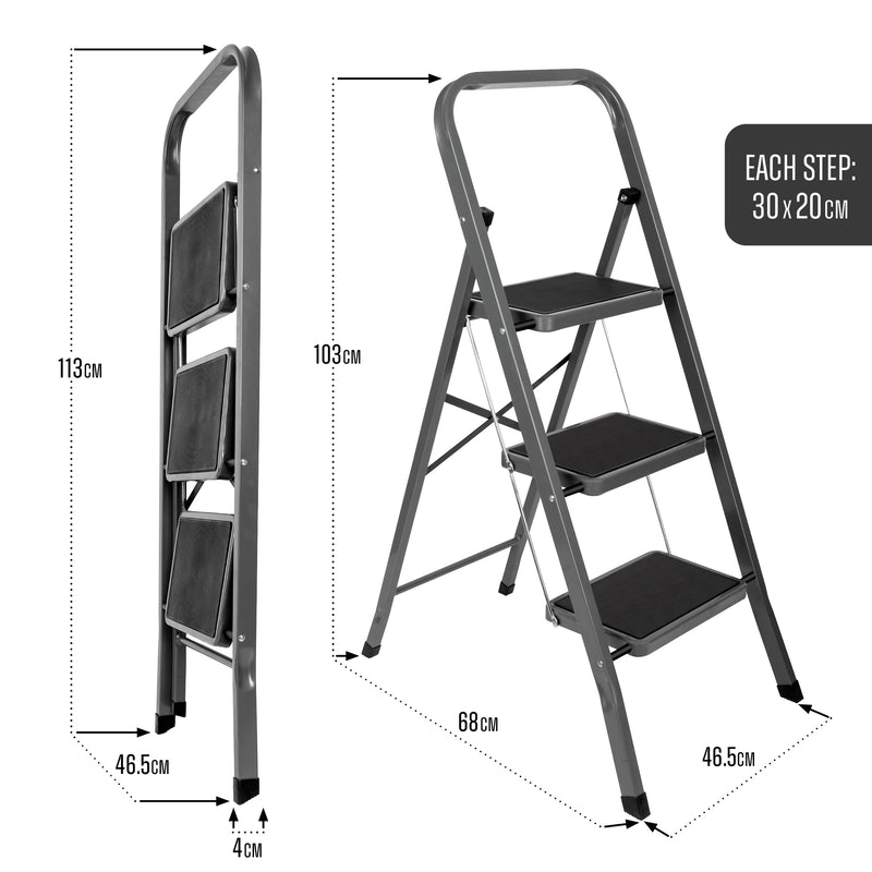 Futura 2, 3 & 4 Step Ladder Folding Step Stool Heavy Duty 150Kg Capacity | Grey, Black & White