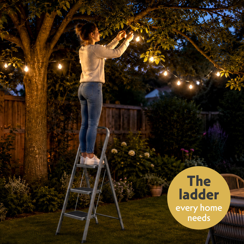 Futura 3 Step Ladder Grey | Folding Step Stool Heavy Duty 150Kg Capacity