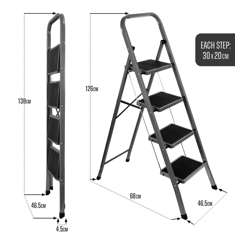 Futura 2, 3 & 4 Step Ladder Folding Step Stool Heavy Duty 150Kg Capacity | Grey, Black & White