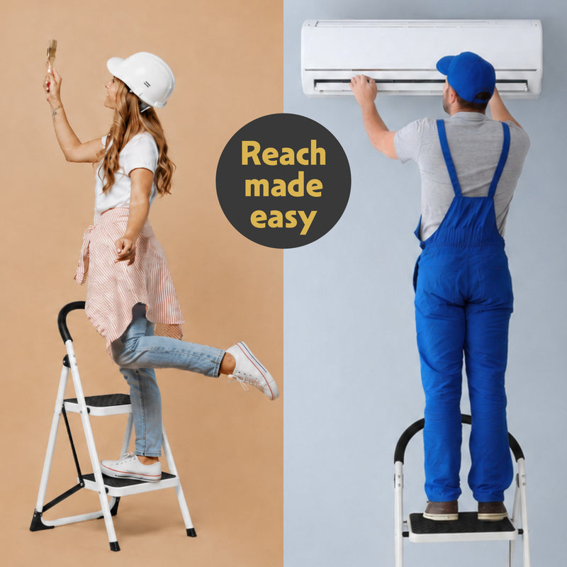 Futura Step Ladder Premium Folding Step Tool Heavy Duty Steel - 2 and 3 Step
