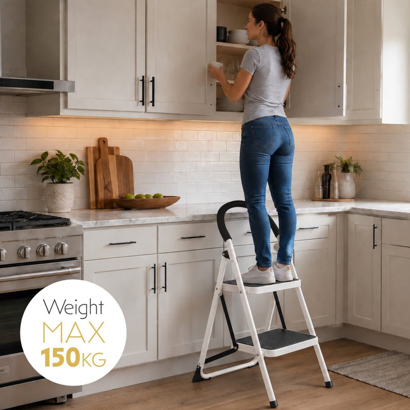 Futura Step Ladder Premium Folding Step Tool Heavy Duty Steel - 2 and 3 Step