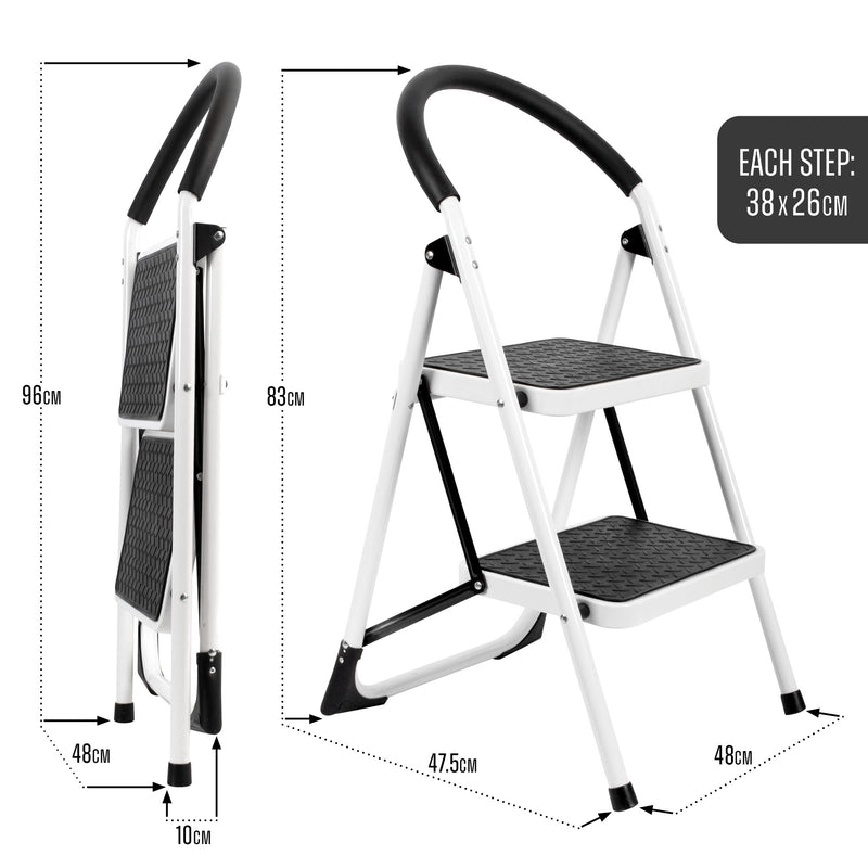 Futura Step Ladder Premium Folding Step Tool Heavy Duty Steel - 2 and 3 Step