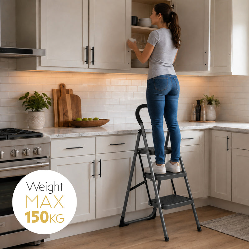 Futura Step Ladder Premium Folding Step Tool Heavy Duty Steel - 2 and 3 Step