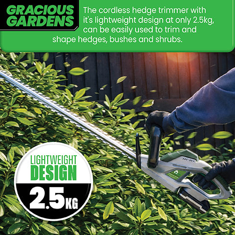 Gracious Gardens Cordless Hedge Trimmer | 18V Battery Hedge Cutter (2 Batteries)