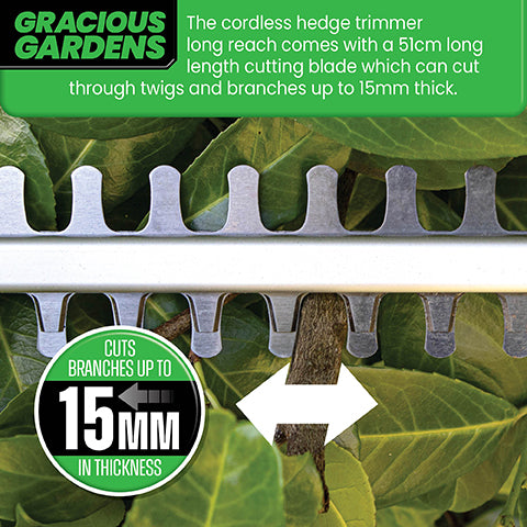 Gracious Gardens Cordless Hedge Trimmer | 18V Battery Hedge Cutter (2 Batteries)