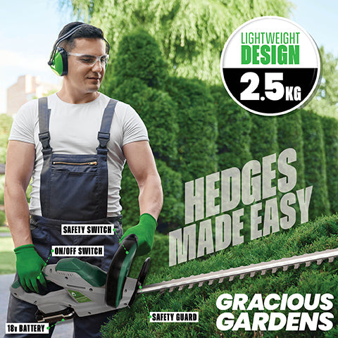 Gracious Gardens Cordless Hedge Trimmer | 18V Battery Hedge Cutter (2 Batteries)