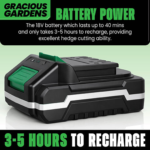 Gracious Gardens Cordless Hedge Trimmer | 18V Battery Hedge Cutter