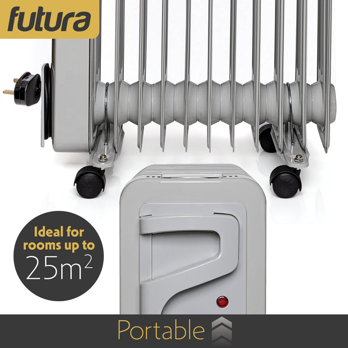 Futura Oil Filled Radiator Electric Heater 11 Fin - Grey 2500W