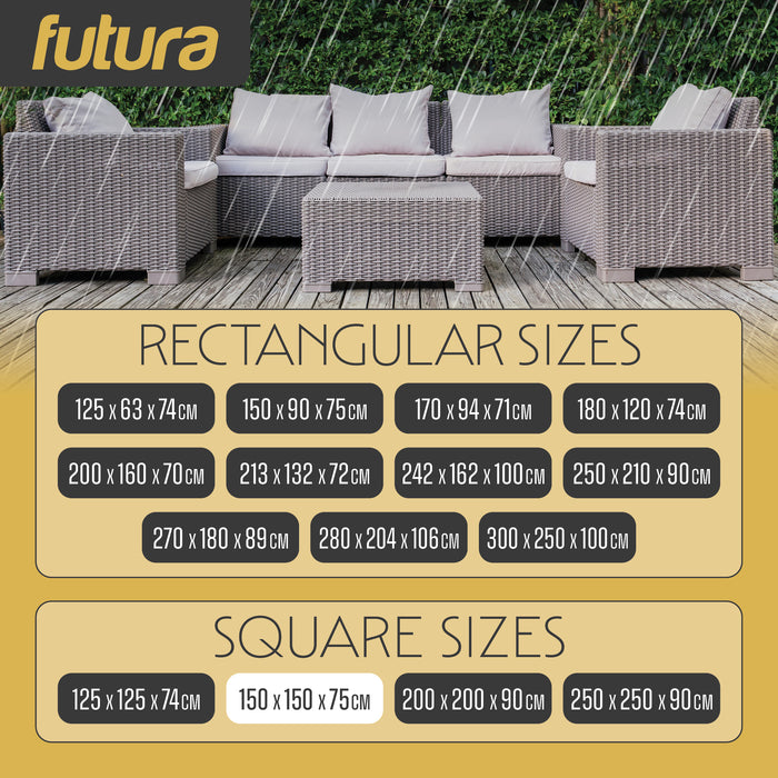 Futura Garden Furniture Cover Weatherproof 150 x 150 x 75cm Square Heavy Duty Rip Resistant Oxford Fabric