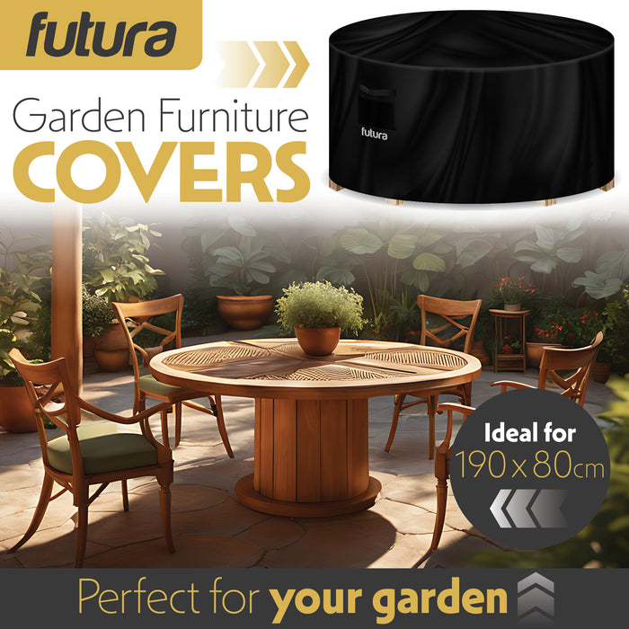 Futura Garden Furniture Cover Weatherproof 190 x 80cm Round Heavy Duty Rip Resistant Oxford Fabric