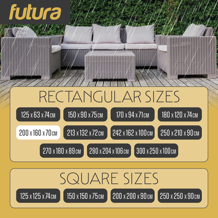 Futura Garden Furniture Cover Weatherproof 200 x 160 x 70cm Rectangular Heavy Duty Rip Resistant Oxford Fabric