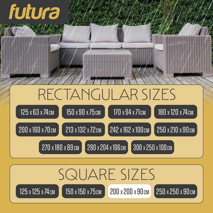 Futura Garden Furniture Cover Weatherproof 200 x 200 x 90cm Square Heavy Duty Rip Resistant Oxford Fabric