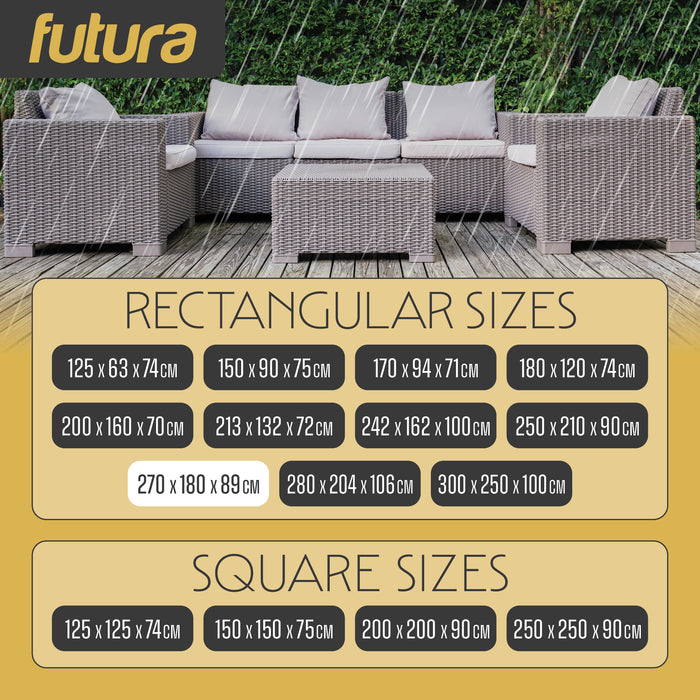 Futura Garden Furniture Cover Weatherproof 270 x 180 x 89cm Rectangular Heavy Duty Rip Resistant Oxford Fabric
