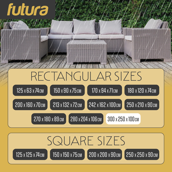 Futura Garden Furniture Cover Weatherproof 300 x 250 x 100cm Rectangular Heavy Duty Rip Resistant Oxford Fabric