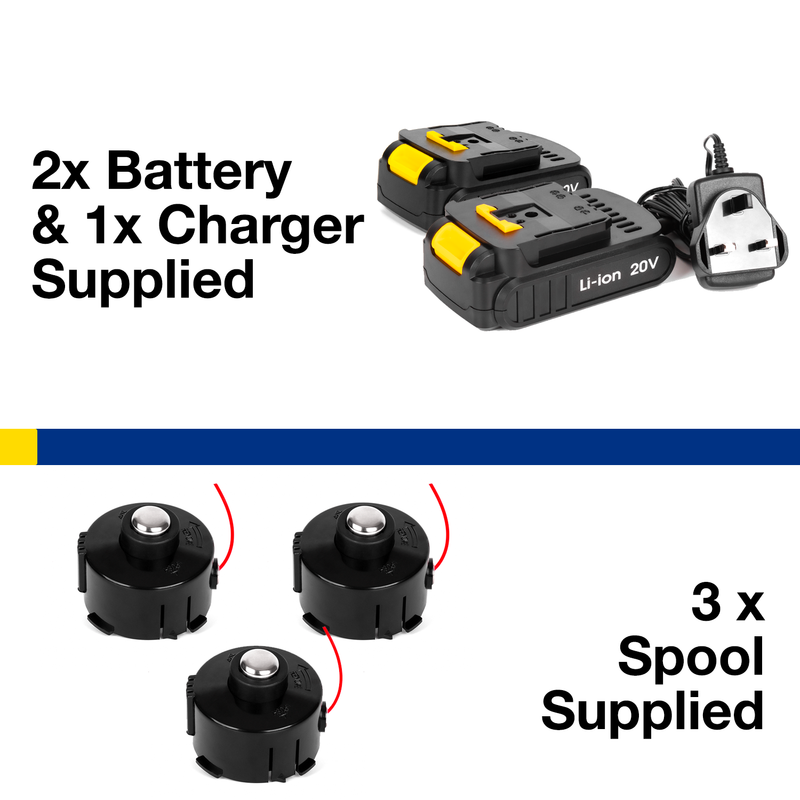 Skotek Cordless Grass Strimmer | 20V 3 Spools with 2 Batteries