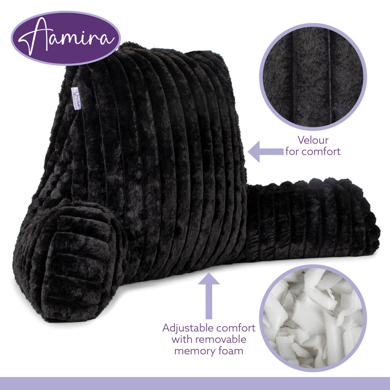 Aamira Aamira Large Cuddle Cushion Black | Faux Fur Reading Pillow Back Support