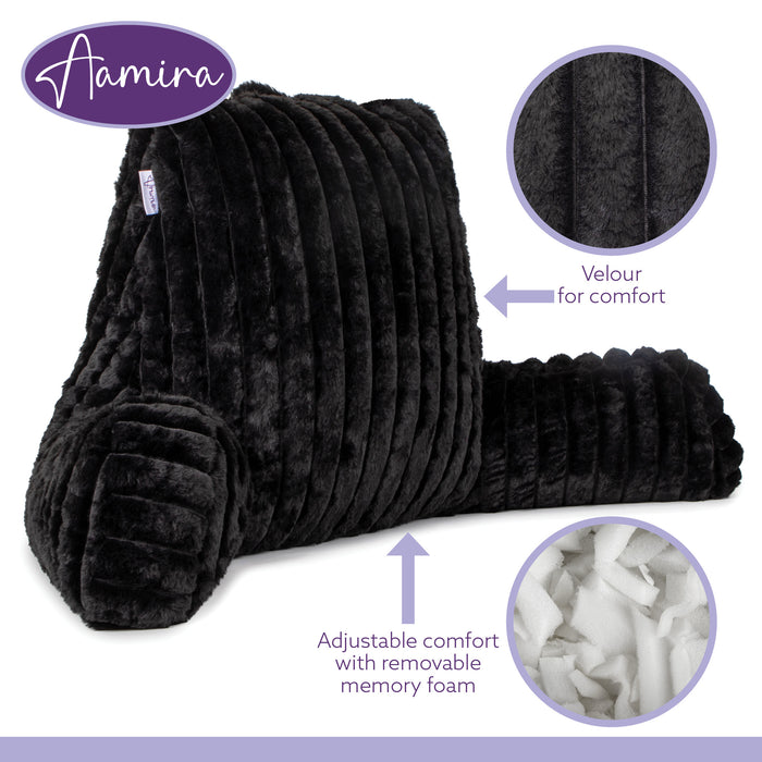 Aamira Aamira Large Cuddle Cushion Black | Faux Fur Reading Pillow Back Support