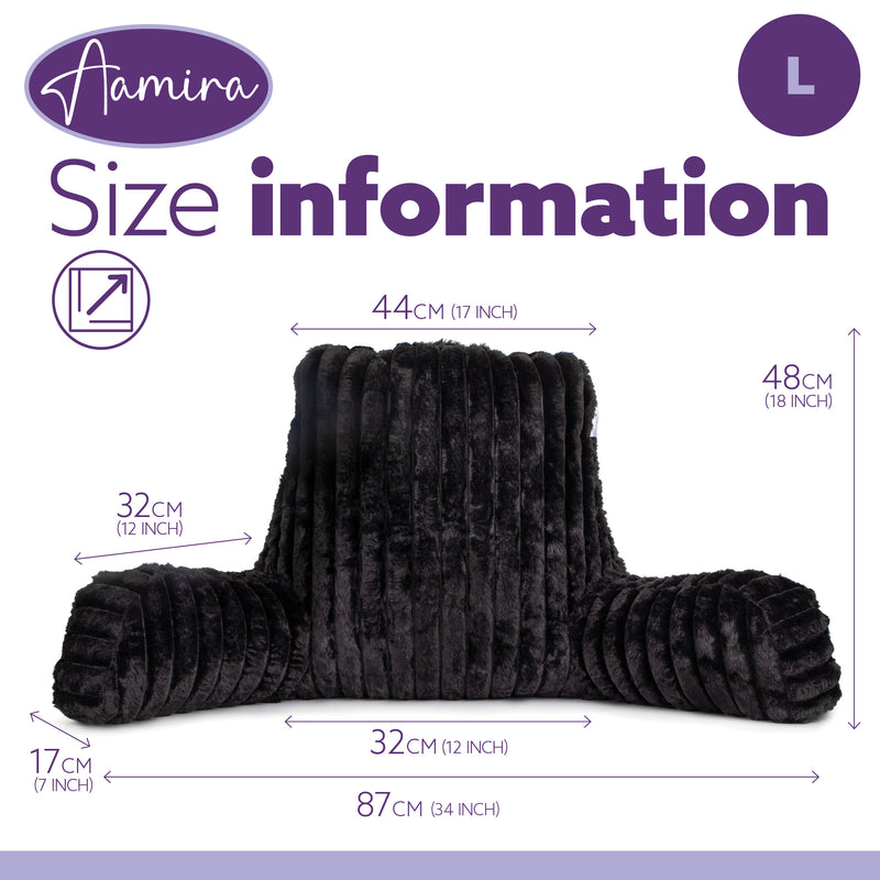 Aamira Aamira Large Cuddle Cushion Black | Faux Fur Reading Pillow Back Support