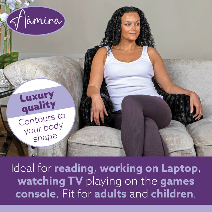 Aamira Aamira Large Cuddle Cushion Black | Faux Fur Reading Pillow Back Support