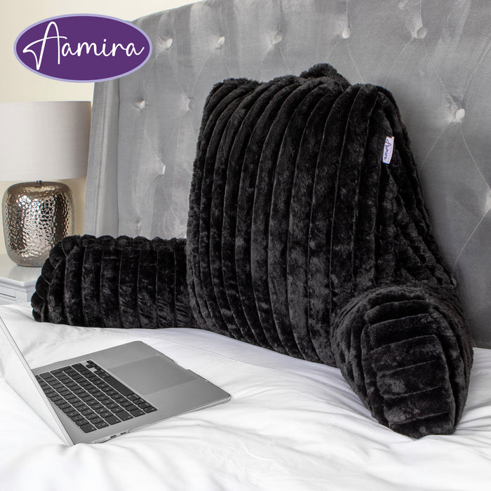 Aamira Aamira Large Cuddle Cushion Black | Faux Fur Reading Pillow Back Support