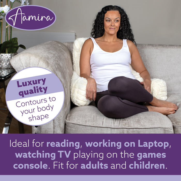 Aamira Aamira Large Cuddle Cushion Cream | Faux Fur Reading Pillow Back Support