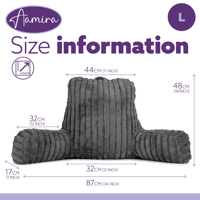 Aamira Aamira Large Cuddle Cushion Grey | Faux Fur Reading Pillow Back Support