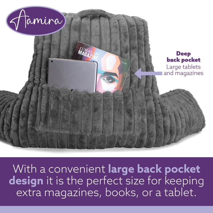 Aamira Aamira Large Cuddle Cushion Grey | Faux Fur Reading Pillow Back Support