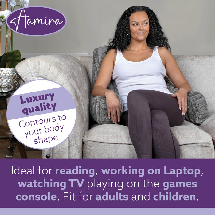 Aamira Aamira Large Cuddle Cushion Grey | Faux Fur Reading Pillow Back Support