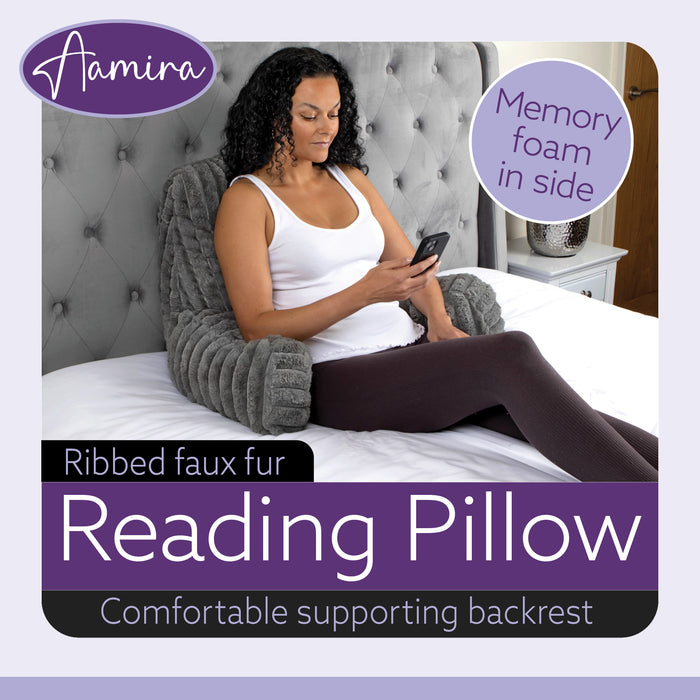 Aamira Aamira Large Cuddle Cushion Grey | Faux Fur Reading Pillow Back Support