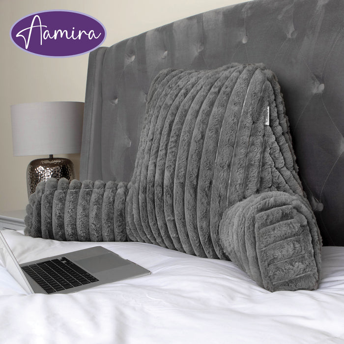 Aamira Aamira Large Cuddle Cushion Grey | Faux Fur Reading Pillow Back Support