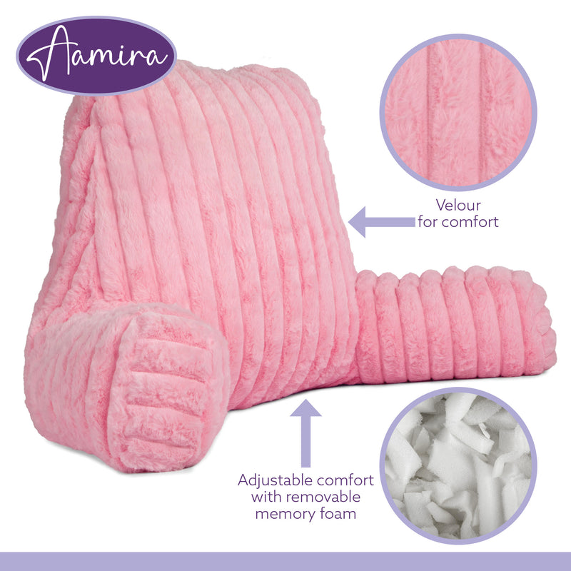 Aamira Aamira Large Cuddle Cushion Pink | Faux Fur Reading Pillow Back Support
