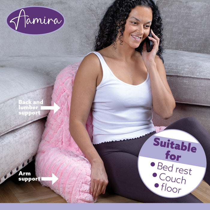 Aamira Aamira Large Cuddle Cushion Pink | Faux Fur Reading Pillow Back Support