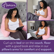 Aamira Aamira Large Cuddle Cushion Pink | Faux Fur Reading Pillow Back Support