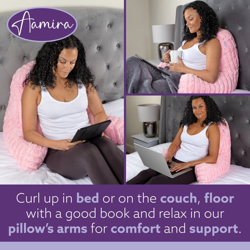 Aamira Aamira Large Cuddle Cushion Pink | Faux Fur Reading Pillow Back Support