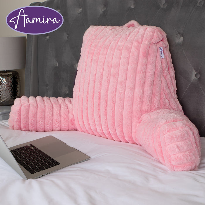 Aamira Aamira Large Cuddle Cushion Pink | Faux Fur Reading Pillow Back Support