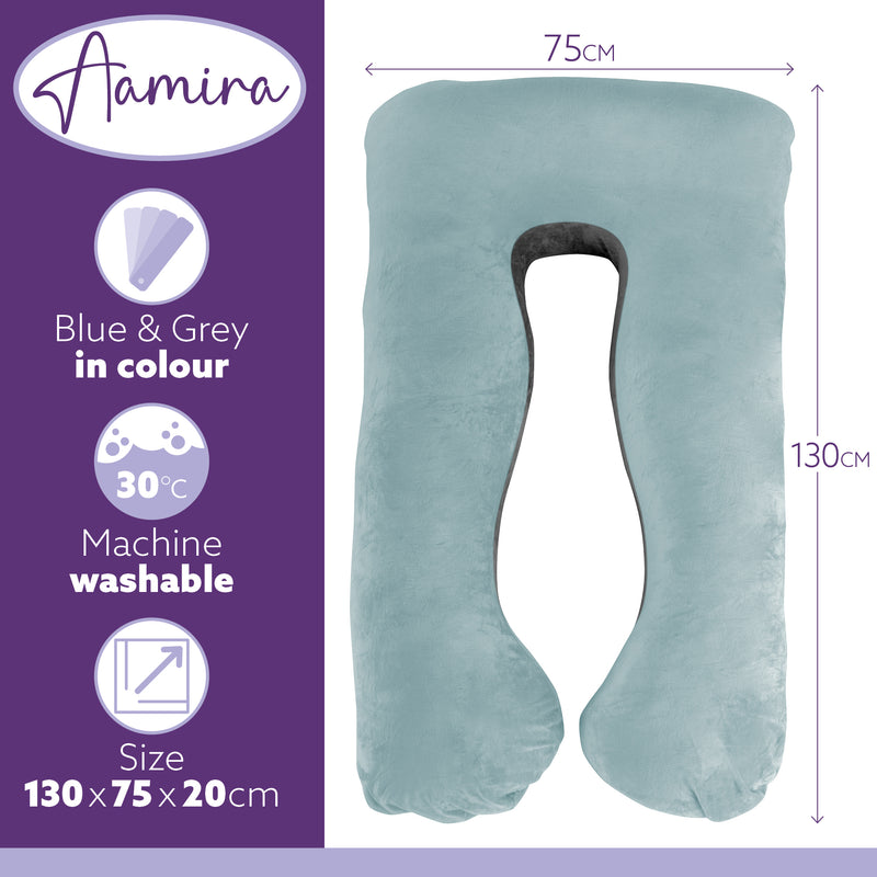 Aamira Aamira Pregnancy Pillow | Blue Memory Foam Maternity Cushion U Shaped