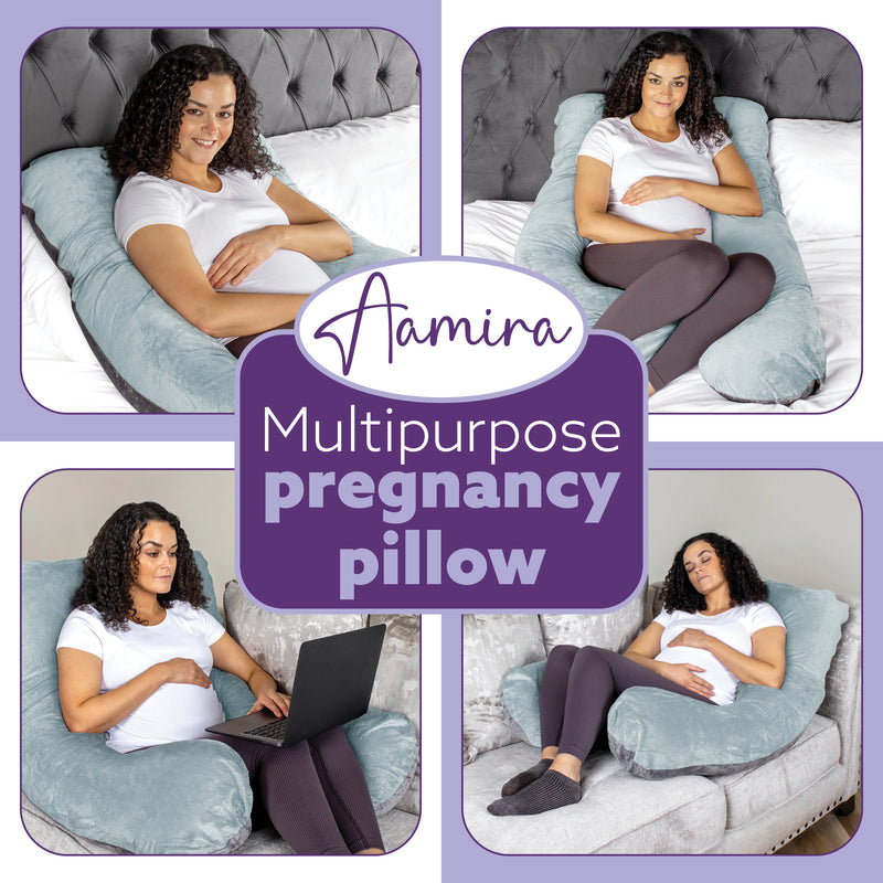Aamira Aamira Pregnancy Pillow | Blue Memory Foam Maternity Cushion U Shaped