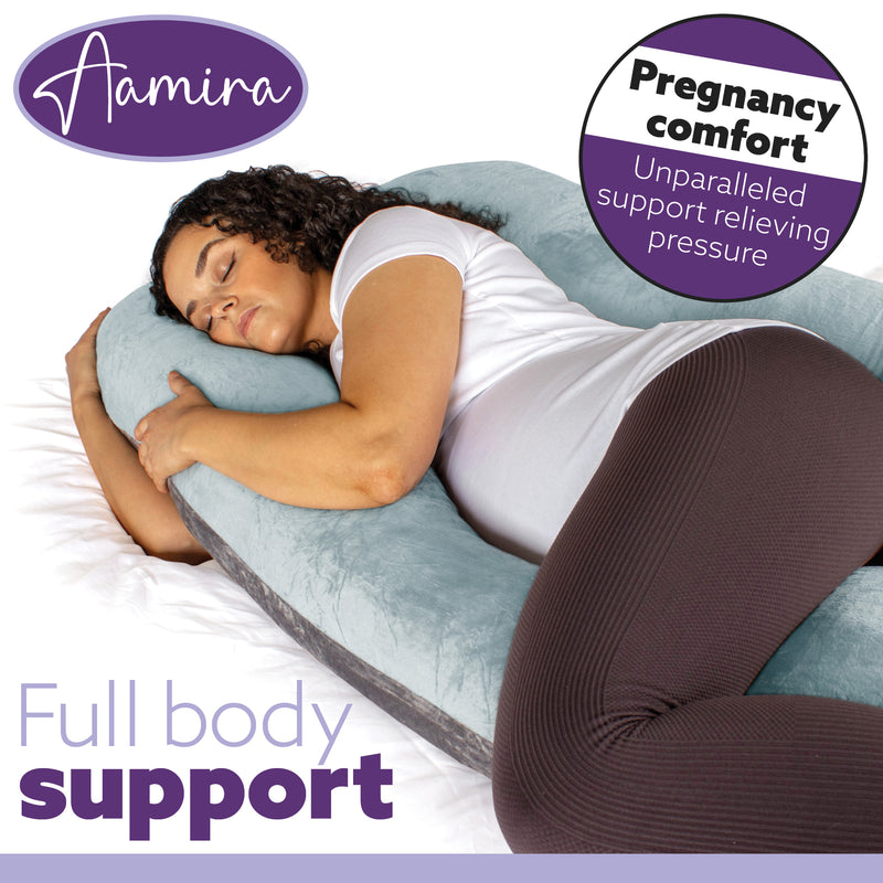 Aamira Aamira Pregnancy Pillow | Blue Memory Foam Maternity Cushion U Shaped