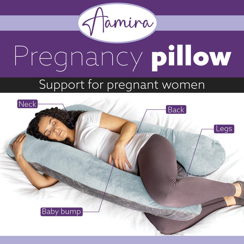 Aamira Aamira Pregnancy Pillow | Blue Memory Foam Maternity Cushion U Shaped