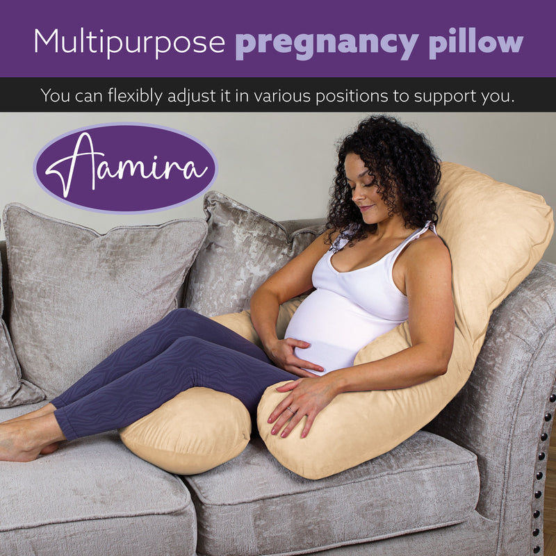 Aamira Aamira Pregnancy Pillow | Cream Memory Foam Maternity Cushion J Shaped