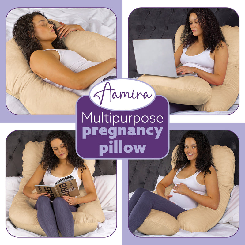 Aamira Aamira Pregnancy Pillow | Cream Memory Foam Maternity Cushion J Shaped