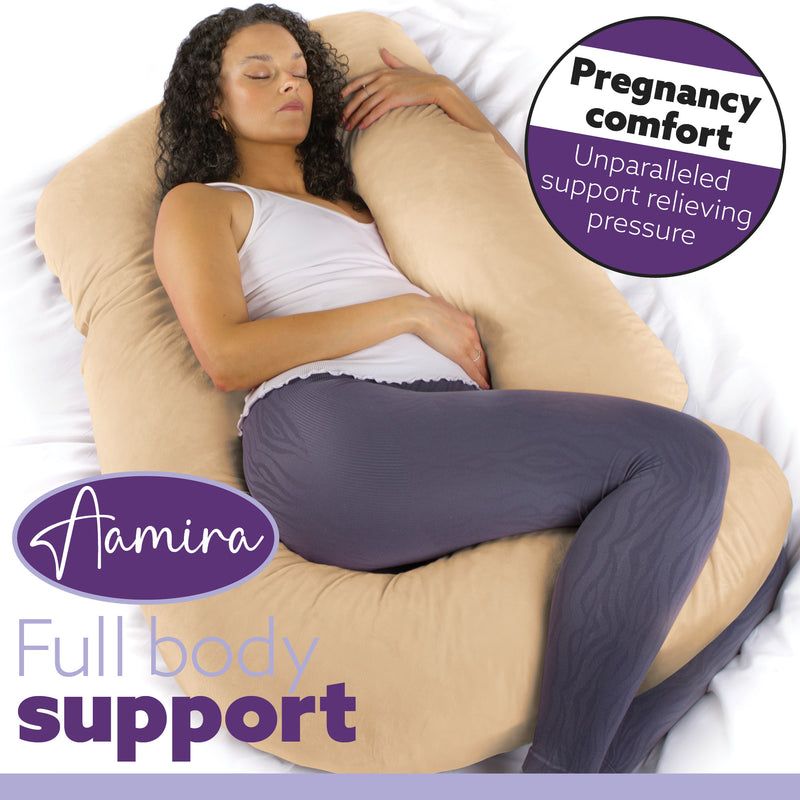 Aamira Aamira Pregnancy Pillow | Cream Memory Foam Maternity Cushion J Shaped