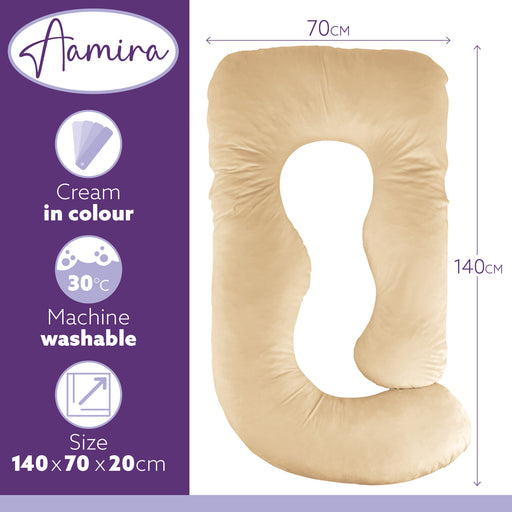 Aamira Aamira Pregnancy Pillow | Cream Memory Foam Maternity Cushion J Shaped