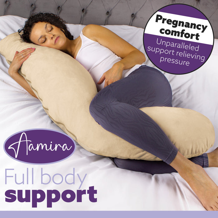 Aamira Aamira Pregnancy Pillow | Cream Memory Foam Maternity Cushion L Shaped
