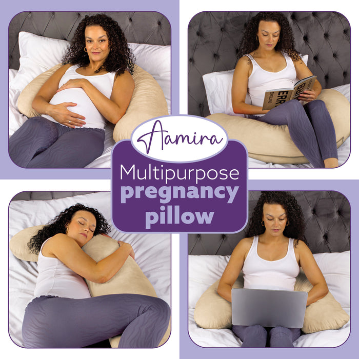 Aamira Aamira Pregnancy Pillow | Cream Memory Foam Maternity Cushion L Shaped