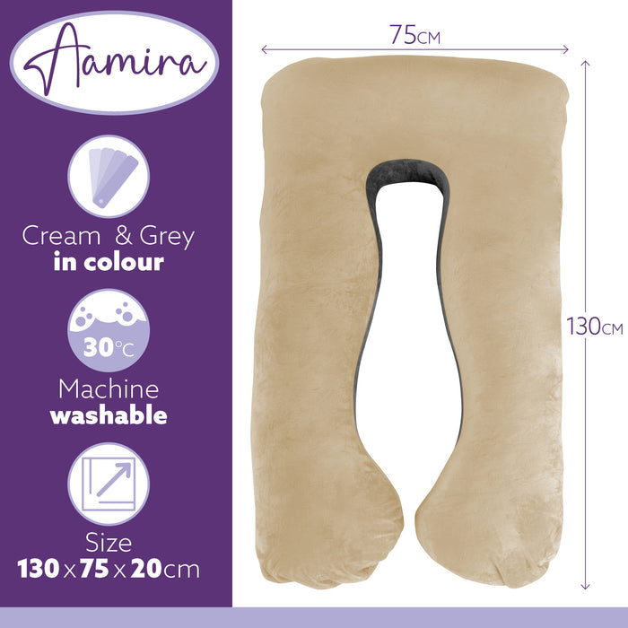 Aamira Aamira Pregnancy Pillow | Cream Memory Foam Maternity Cushion U Shaped