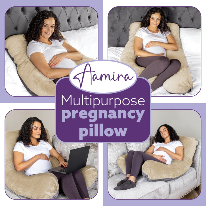 Aamira Aamira Pregnancy Pillow | Cream Memory Foam Maternity Cushion U Shaped
