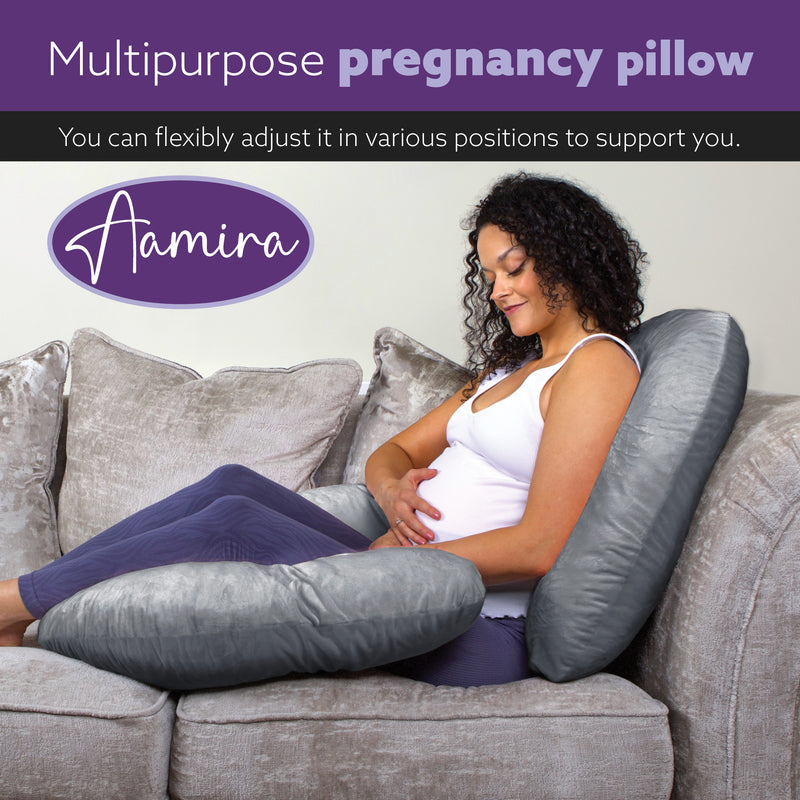 Aamira Aamira Pregnancy Pillow | Dark Grey Memory Foam Maternity Cushion C Shaped