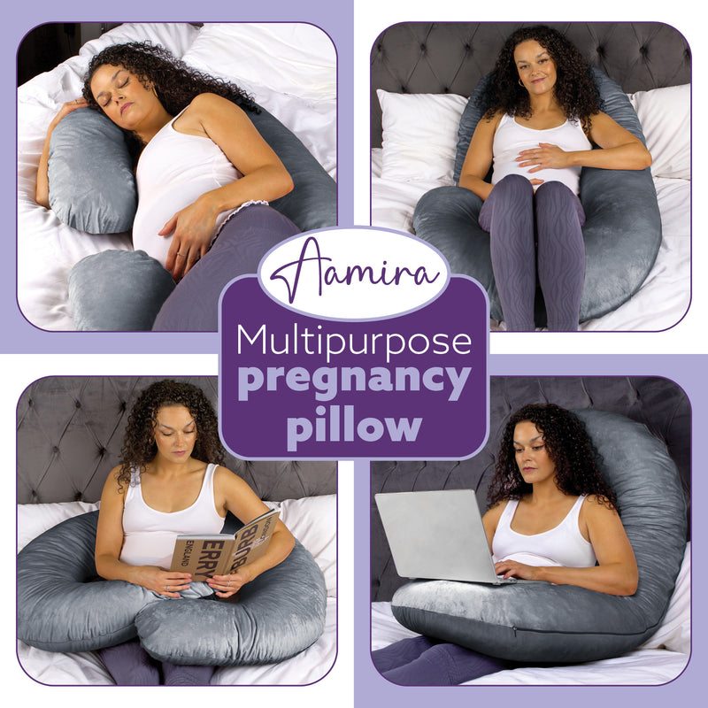 Aamira Aamira Pregnancy Pillow | Dark Grey Memory Foam Maternity Cushion C Shaped